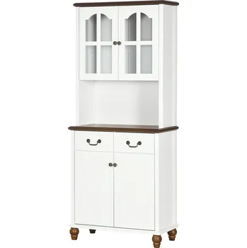 Kuchyňská skříňka HOMCOM Kuchyňská skříňka, 76x38x182cm, kuchyňský bufet se 2 zásuvkami, vysoká skříňka s otevřeným prostorem, vitrína s funkcí tichého zavírání, bílá| Aosom