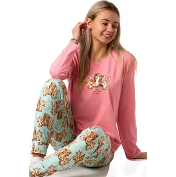 Dámské noční prádlo Růžové dámské bavlněné pyžamo s lesními zvířátky 1B2324 růžová xxl