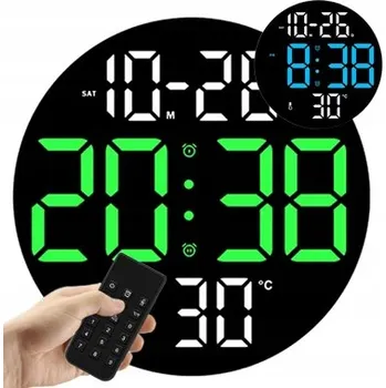 Hodiny MODERNÍ VELKÉ DIGITÁLNÍ NÁSTĚNNÉ HODINY LED BUDÍK TEPLOMĚR DÁLKOVÉ OVLÁDÁNÍ