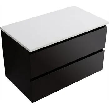 Koupelnový nábytek CERANO - Koupelnová skříňka Carole s deskou pod umyvadlo z litého mramoru Elanys - 12 mm - černá matná - 100x49,8x46,5 cm