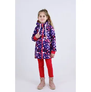 Chlapecká bunda Kocour Mourek Kabát - parka softshellová SRDÍČKA RŮŽOVO-MODRÁ na tm.modré Velikost 146