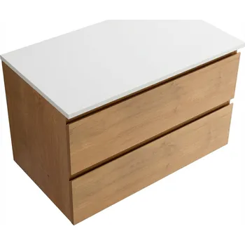 Koupelnový nábytek CERANO - Koupelnová skříňka Carole s deskou pod umyvadlo z litého mramoru Elanys - 12 mm - dub medový - 80x49,8x46,5 cm