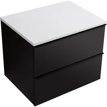 Koupelnový nábytek CERANO - Koupelnová skříňka pod umyvadlo Velora s úchytkou/deskou z litého mramoru Elanys - 12 mm - černá matná, černá úchytka - 69x53x46 cm