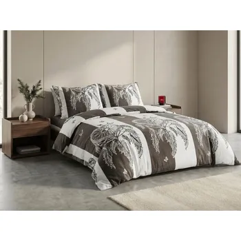 Textilomanie Mikroplyšové povlečení TIRSO šedo-bílé 200 x 220, 2x 70 x 90 cm zipový uzávěr