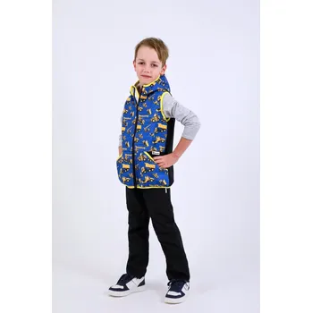Dívčí vesta Kocour Mourek Softshellová dětská vesta PRACOVNÍ AUTA s černou Velikost 140/146