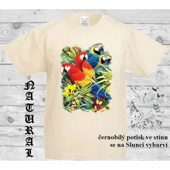 detske-bavlnene-tricko-uv-potisk-barevni-papousci-Slunce Barva: Natural - přírodní, velikost: 152