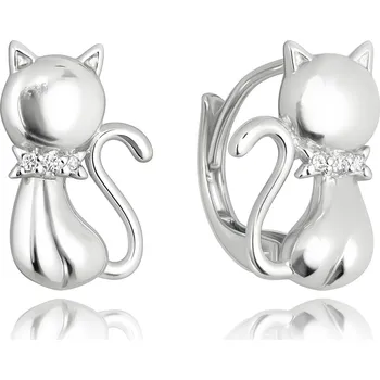 Náušnice Moonlit Dětské stříbrné náušnice s motivem kočky a zirkonem