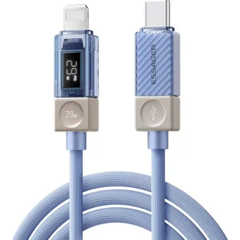 ESSAGER Crystal Clear opletený nabíjecí a datový kabel - USB-C na Lightning - 1 m - modrofialový
