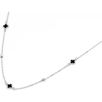 Náhrdelník Dámský náhrdelník z bílého zlata s černými čtyřlístky ZLNAH236F + DÁREK ZDARMA