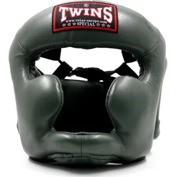 Chránič hlavy na box a bojový sport Přilba Twins s lícnicemi - olivová, HGL-3-OLI L