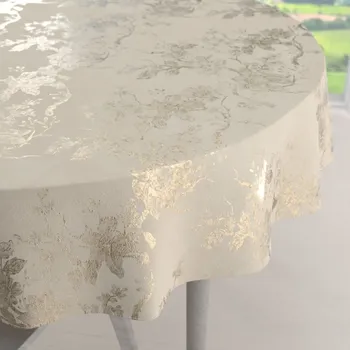 ubrus Sametový kulatý ubrus Isabela Flower IBL-023 Zlaté květy na krémovém Ø 60 cm