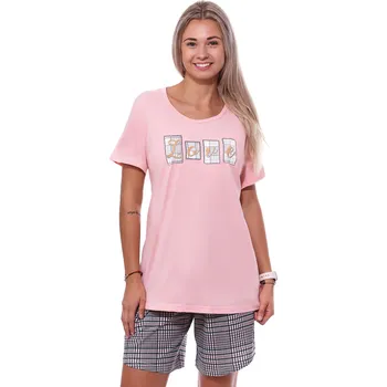 Dámské noční prádlo Růžové i šedé kárované pyžamo pro plnoštíhlé ženy či dívky s krátkou nohavicí LOVE 1B1952 růžová 5xl