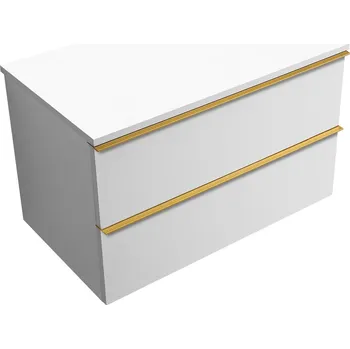 Koupelnový nábytek CERANO - Koupelnová skříňka pod umyvadlo Velora s úchytkou/deskou z litého mramoru Elanys - 12 mm - bílá matná, zlatá úchytka - 99x53x46 cm