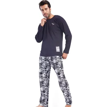 Pánské pyžamo Tmavě modré i šedě vzorované luxusní pyžamo pro muže - col lect 1P1852 modrá s