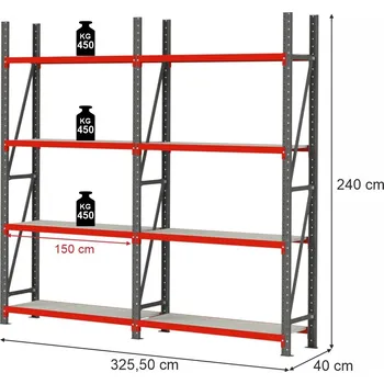 Dílenský regál Skladový regál FORTIS, 8policový, výška 240 cm, délka 325,5 cm, hloubka 40 cm