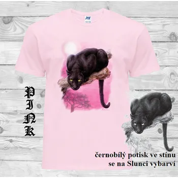 Chlapecké tričko detske-bavlnene_tricko_uv_potisk_cerny_panter Barva: Pink - růžová, velikost: 164