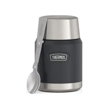 Thermos Icon 470 ml se skládací lžící a šálkem granite (žulová) Černá termoska na jídlo + DÁREK DLE VÝBĚRU!