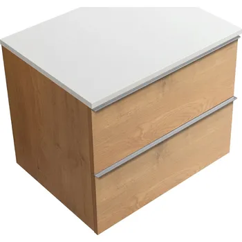 Koupelnový nábytek CERANO - Koupelnová skříňka pod umyvadlo Velora s úchytkou/deskou z litého mramoru Elanys - 12 mm - dub medový, chromová úchytka - 69x53x46 cm