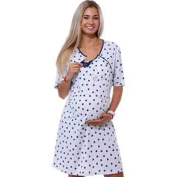Dámská noční košile Šedá i modrá kojící i těhotenská noční košilka dvojpropínací na knoflíky se srdíčky 1C3607 šedá l