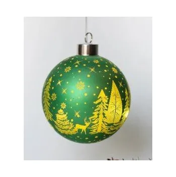 Vánoce Skleněná svítící koule s časovačem, průměr 12 cm, zelená ,na 2 baterie (v balení)