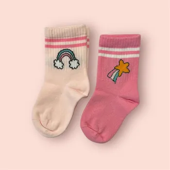 Dětské bavlněné ponožky 2 páry - motiv hvězdy a duhy Velikosti Dětské: 30 - 34