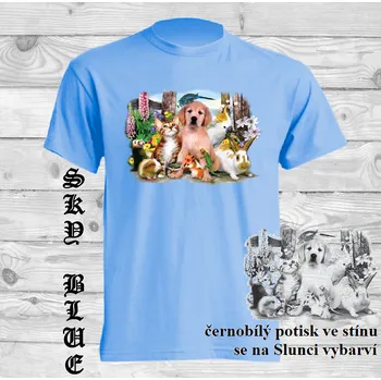 Chlapecké tričko detske-bavlnene-tricko-uv-potisk-pejsek-zviratka Barva: Sky blue - nebesky modrá, velikost: 116