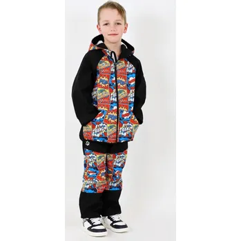 Chlapecká bunda Kocour Mourek Bunda softshellová KOMIKS s černou s fleecem Velikost 122/128