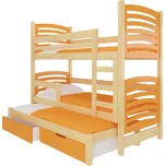 ADRK Soria patrová postel pro 3 děti včetně roštů a matrací Zvolte variantu: Borovice + oranžová