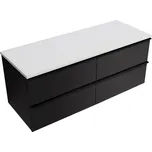 CERANO - Koupelnová skříňka pod umyvadlo Velora s úchytkou/deskou z litého mramoru Elanys - 12 mm - černá matná, černá úchytka - 158x53x45,2 cm