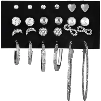 Módní doplněk Troli Sada kruhových náušnic a pecek se zirkony Silver (12 párů) + 2 měsíce na vrácení zboží