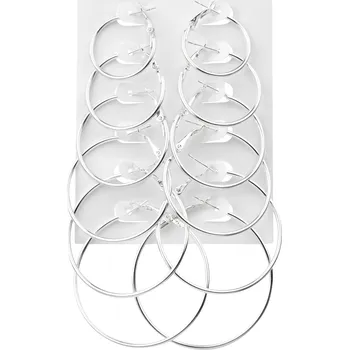 Módní doplněk Troli Sada moderních kruhových náušnic Silver (6 párů) + 2 měsíce na vrácení zboží