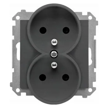 Elektrická zásuvka Kontakt-Simon Zásuvka Kontakt-Simon 55 TGZ2MCZ.01/116 dvojitá s uzemněním s krytkami, modul 16 A, 250V~, rychlospojky, matný grafit