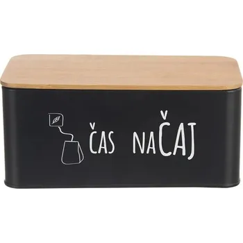 Dóza na potraviny Orion 2. jakost - Dóza na čaj, plechová s bambusovým víkem, černá - ČAS NA ČAJ