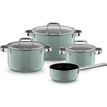 Pánev WMF, Sada hrnců s rendlíkem a 3 poklicemi Fusiontec Mineral Pro, eukalyptově zelená, 7 dílů - Formadore