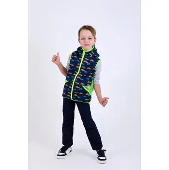 Kocour Mourek Softshellová dětská vesta MRÁČKY s limetkovou Velikost 128/134