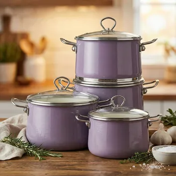 Sada nádobí Sada 4 smaltovaných hrnců s poklicemi IZYDOR