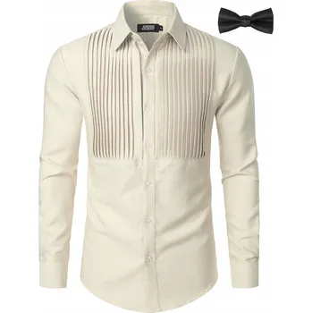 Pánská košile JOGAL Pánská košile s dlouhým rukávem smokingová Elegantní plisovaná béžová L