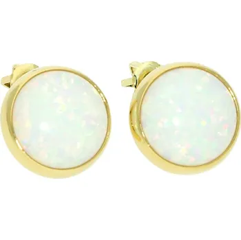 Náušnice Goldstore Kulaté zlaté náušnice s bílým opálem Váha: 2.22 g