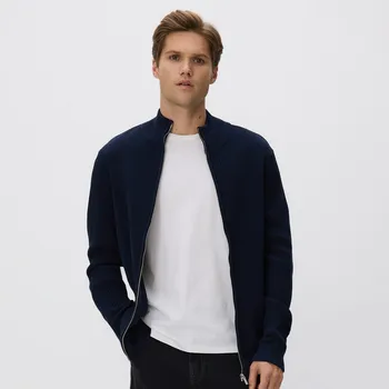 Pánský svetr Reserved - Svetr na zip se stojáčkem - tmavomodrá - 039FR-59X - 039FR-59X-XXL