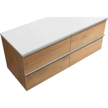 Koupelnový nábytek CERANO - Koupelnová skříňka pod umyvadlo Velora s úchytkou/deskou z litého mramoru Elanys - 12 mm - dub medový, chromová úchytka - 119x53x45,2 cm