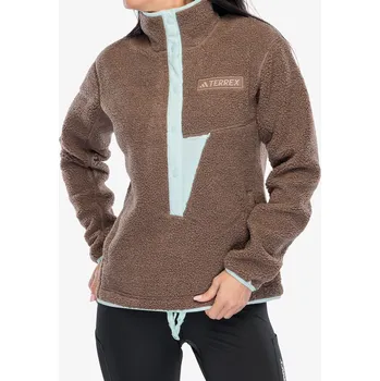 Dámská mikina Fleecová mikina dámská adidas TERREX Xploric High Pile Fleece Pullover Sweatshirt - earth strata/semi flash aqua