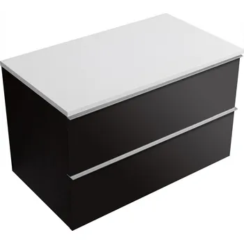 Koupelnový nábytek CERANO - Koupelnová skříňka pod umyvadlo Velora s úchytkou/deskou z litého mramoru Elanys - 12 mm - černá matná, chromová úchytka - 99x53x46 cm