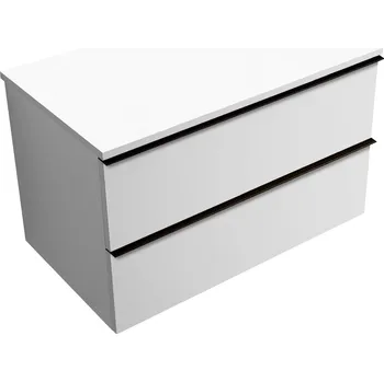 Koupelnový nábytek CERANO - Koupelnová skříňka pod umyvadlo Velora s úchytkou/deskou z litého mramoru Elanys - 12 mm - bílá matná, černá úchytka - 79x53x46 cm