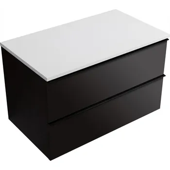 Koupelnový nábytek CERANO - Koupelnová skříňka pod umyvadlo Velora s úchytkou/deskou z litého mramoru Elanys - 12 mm - černá matná, černá úchytka - 99x53x46 cm