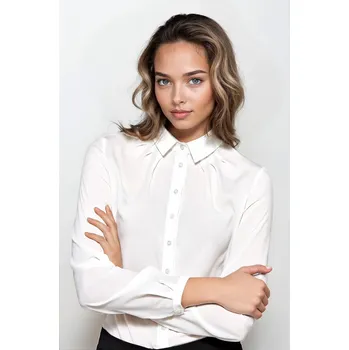 Dámská košile Bílá Košile s řasením se zapínáním na knoflíky a dlouhými rukávy Barva: Smetanová, Velikost: S