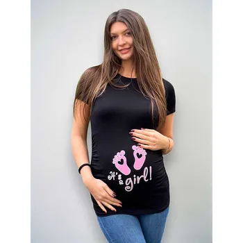 Mama L'amour Vtipné těhotenské tričko It's a girl černé Velikost: S
