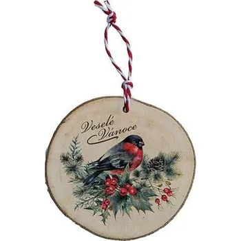 Vánoční ozdoba Dřevěná vánoční ozdoba veselé Vánoce 6 cm ptáček