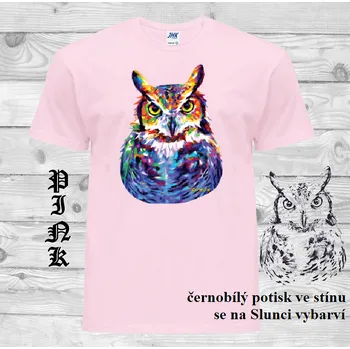 Dívčí tričko detske-bavlnene_tricko_uv_potisk_neonova_sova Barva: Pink - růžová, velikost: 164