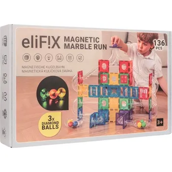 Kuličková dráha eliNeli Magnetická stavebnice EliFix fresh - kuličková dráha 136 ks + svítící kuličky - BAZAR