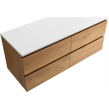 Koupelnový nábytek CERANO - Koupelnová skříňka Carole s deskou pod umyvadlo z litého mramoru Elanys - 12 mm - dub medový - 160x49,8x46,5 cm